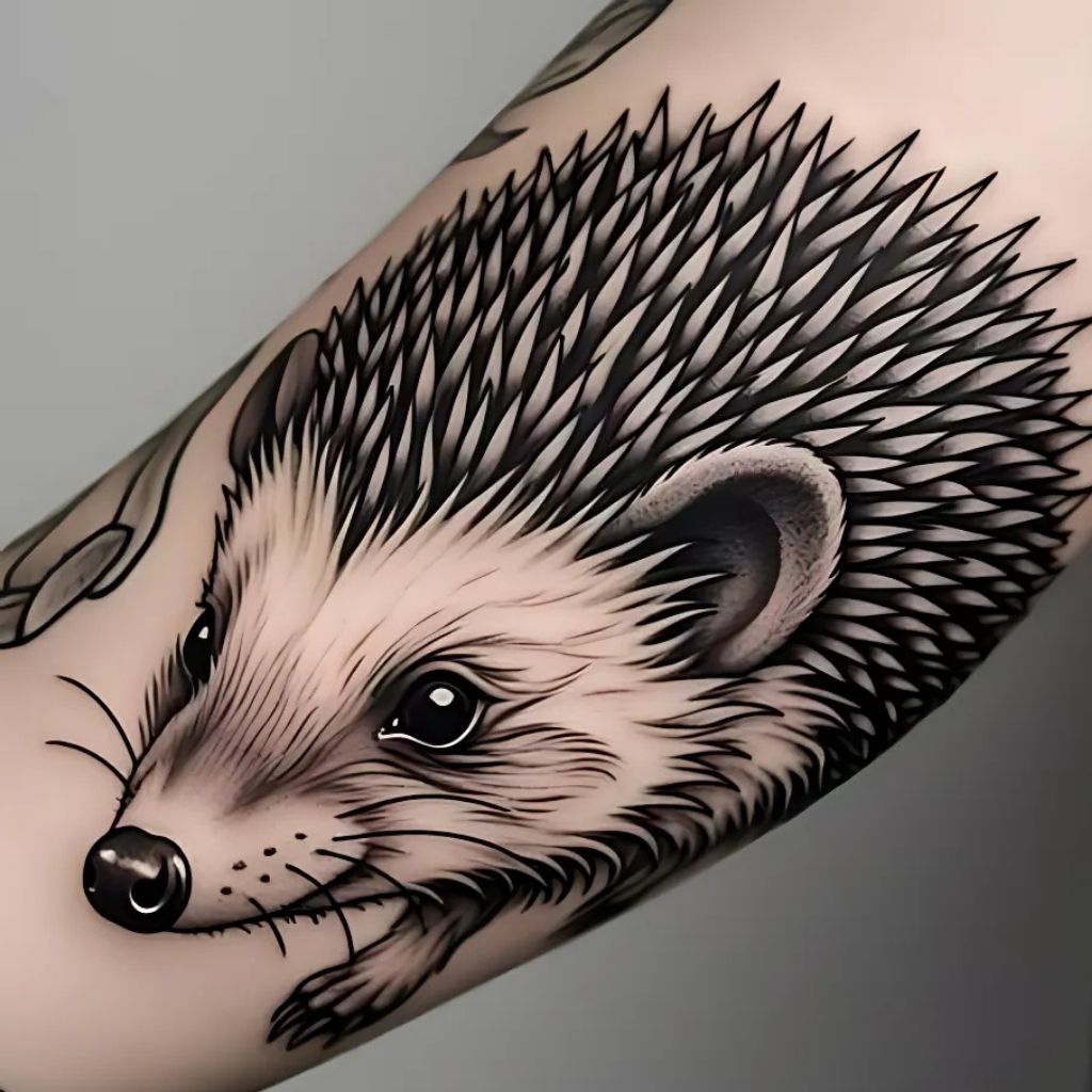 Blackwork Hedgehog Tattoo