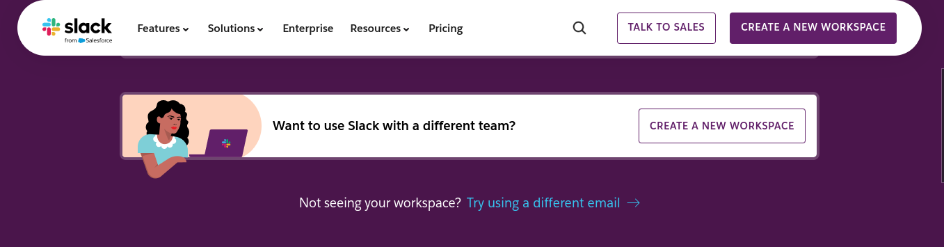 slack landing page