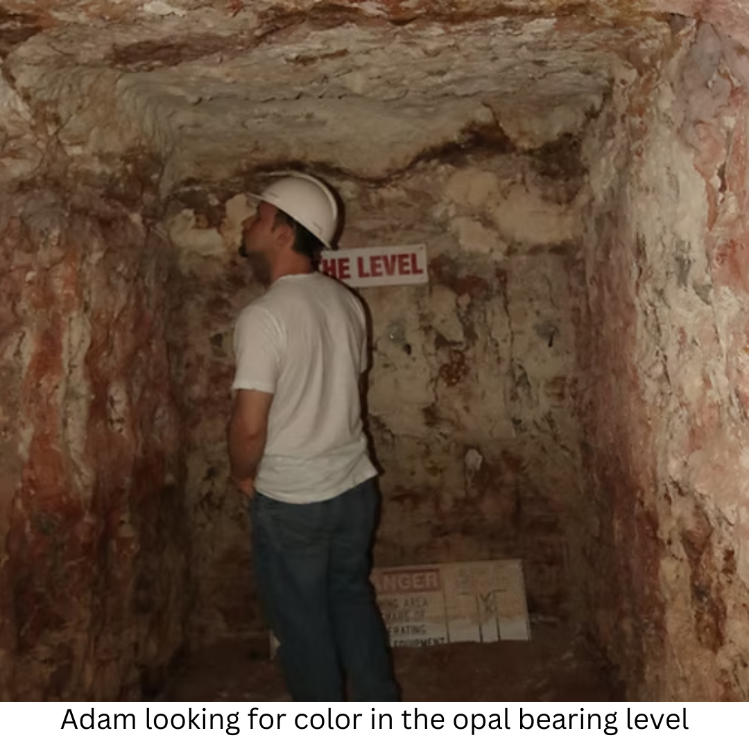 Adam Sawicki looking for color in the opal bearing level