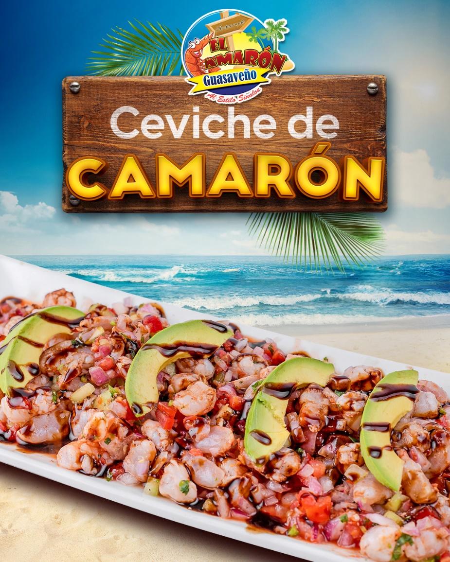 Puede ser una imagen de texto que dice "Guasaveño Guasav eño Estito Sémelas Ceviche de CAMARON"