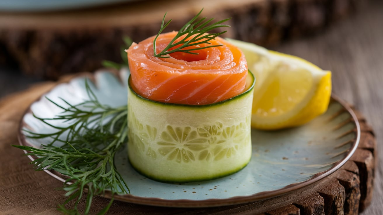 Chatelaine Smoked Salmon Roll on Cucumber Recipe