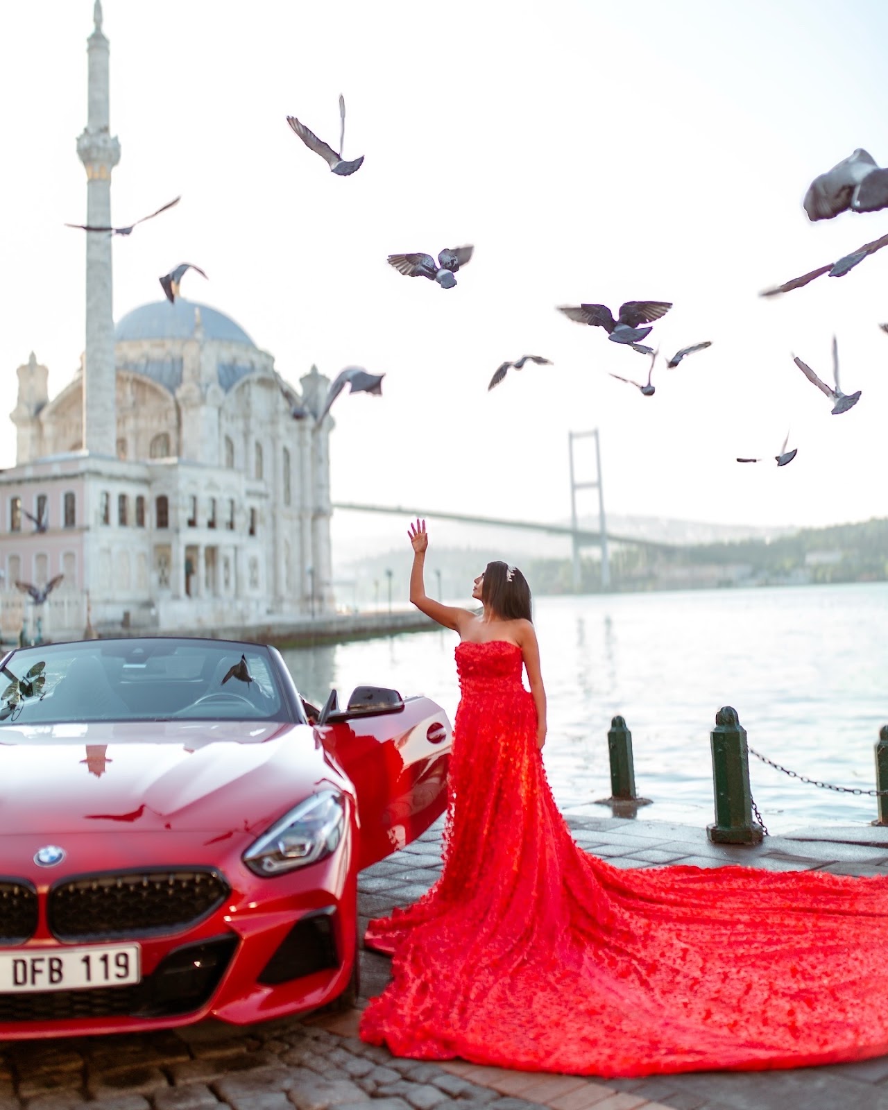 Red dress, red car, Bosphorus breeze