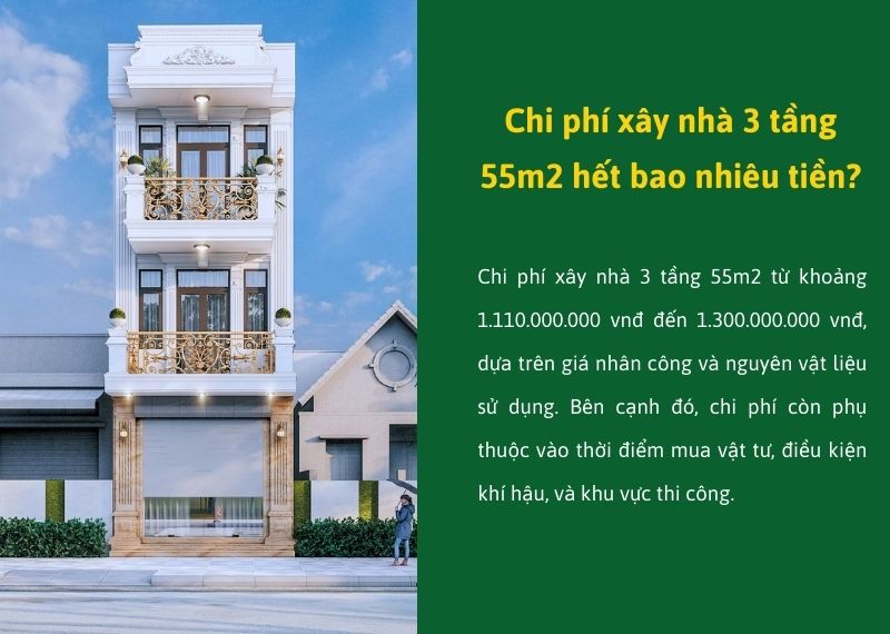 Chi phí xây nhà 3 tầng 55m2 hết bao nhiêu Xây dựng Nhất Tín