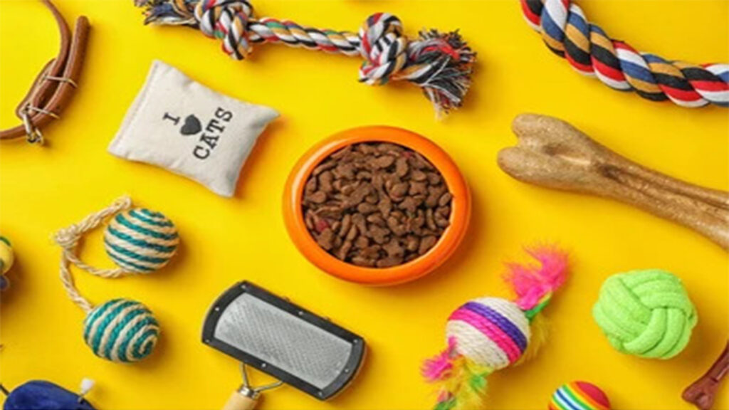 Toys for dogs and cats which includes Dog foods, Bones, A Pillow on which I heart cats is written, balls etc. is there. 