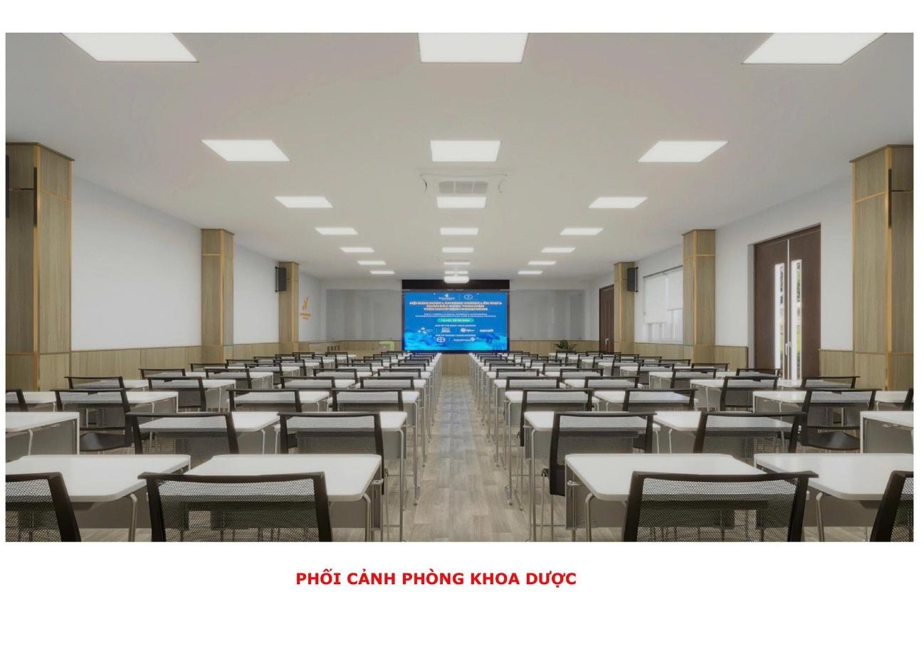 Có thể là hình ảnh về thiết bị chiếu sáng, bàn và văn bản cho biết 'PHỐI CẢNH PHÒNG KHOA DƯỢC'