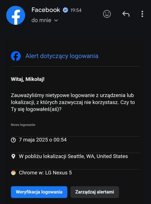 rozpoznanie próby włamania na konto meta ads