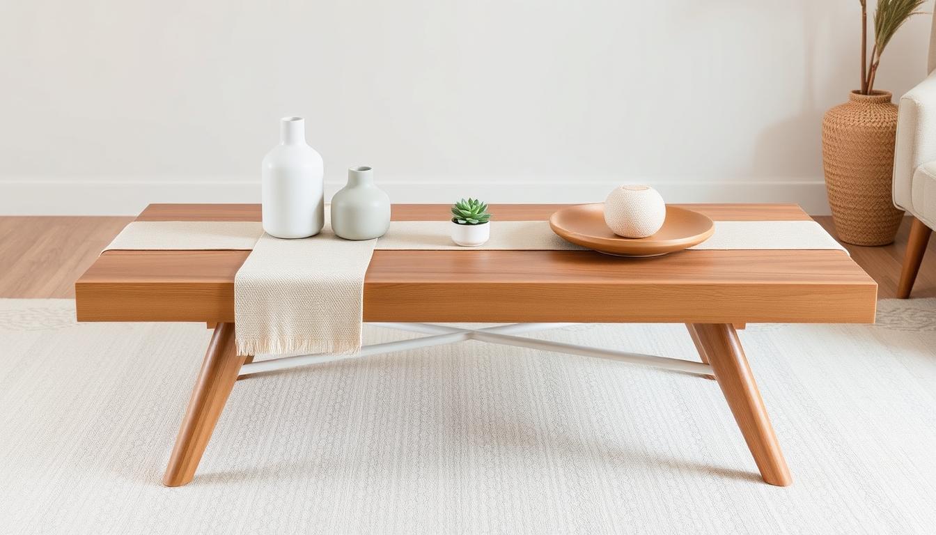 minimalist decor on japandi coffee table