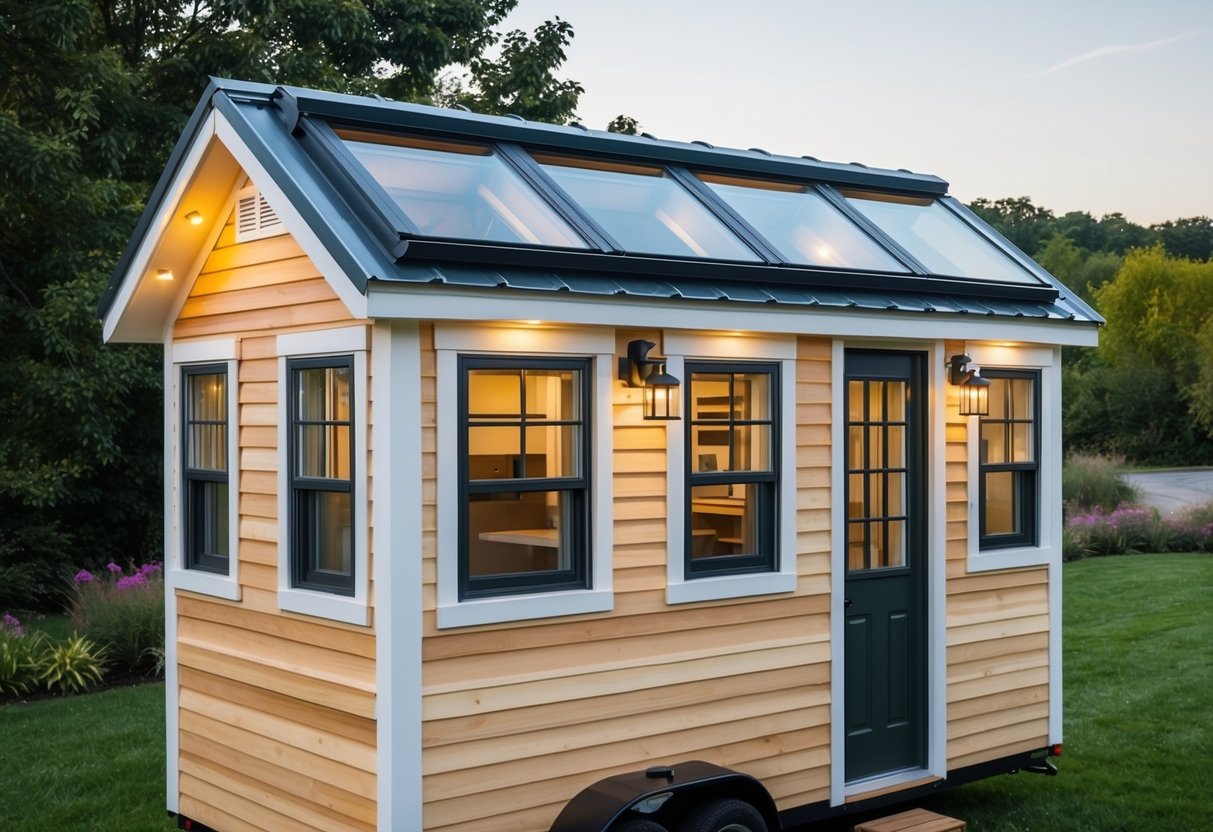 A tiny house with strategically placed windows and a skylight, allowing for cross ventilation and natural light