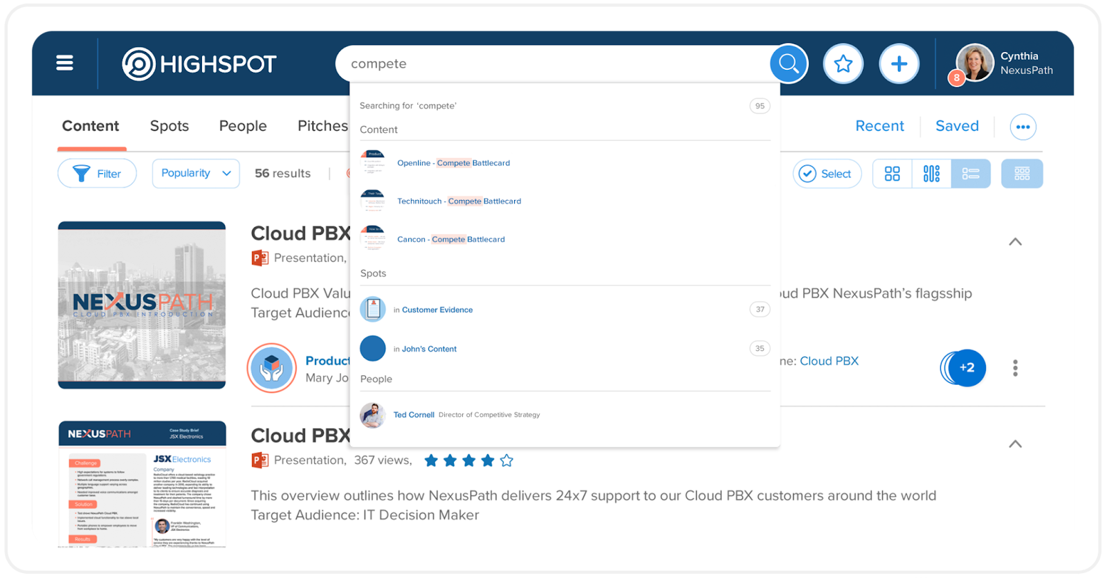 Highspot dashboard