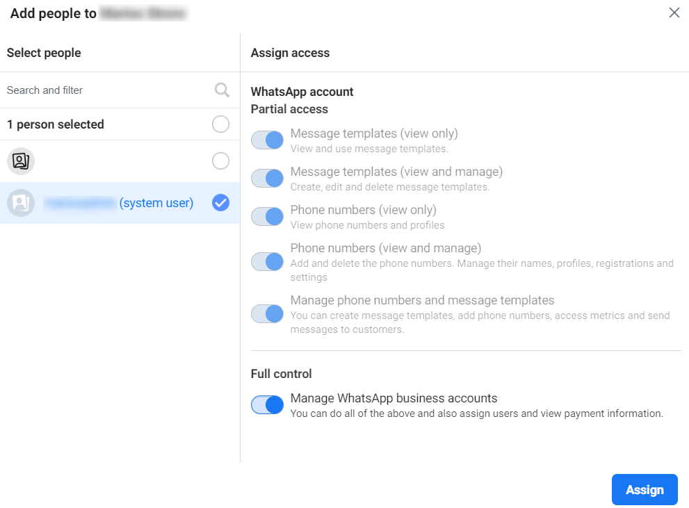 Configuring WhatsApp Account Permissions