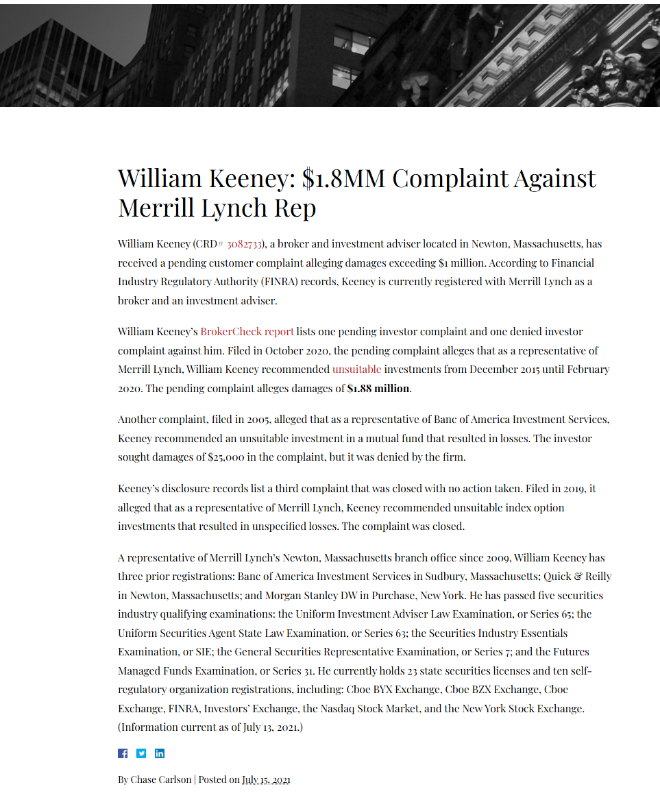 William Keeney Merrill Lynch complaint