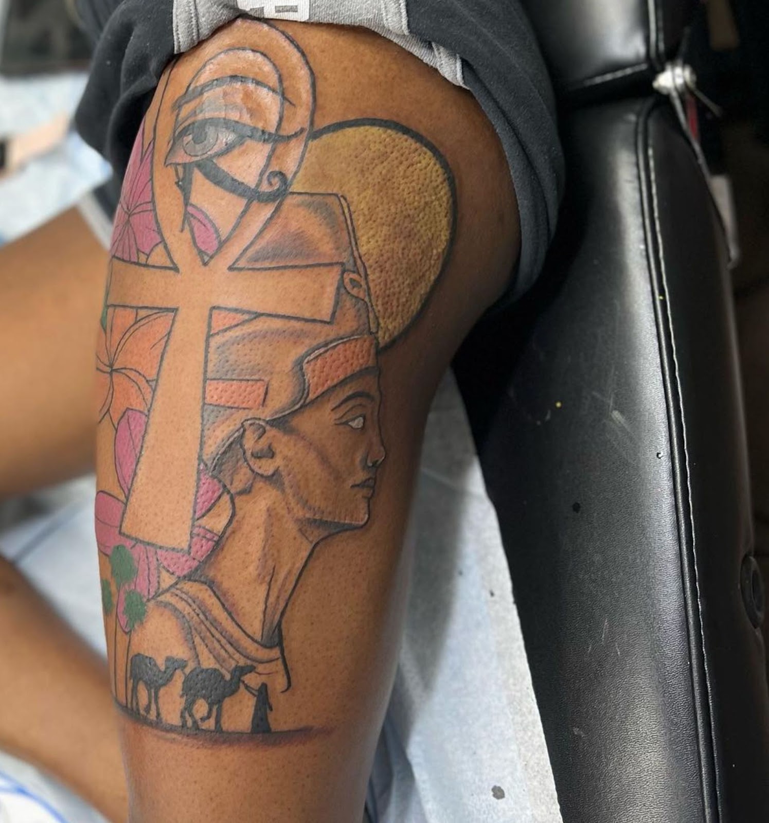 Ancient Egyptian Symbol Thigh Tattoo