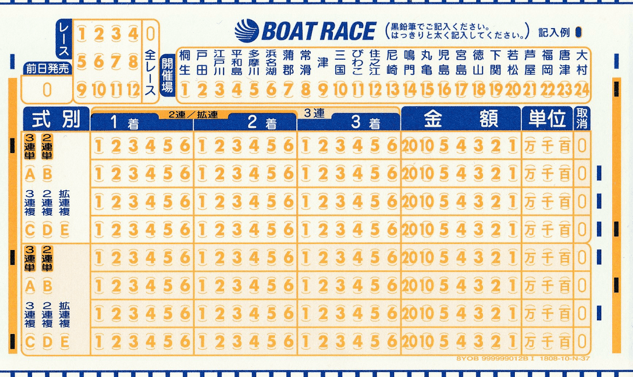 競艇のマークシート（連勝式投票カード）