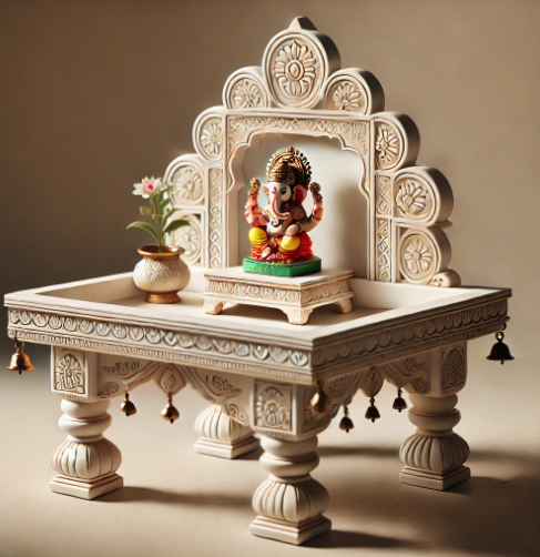 Ornate puja room design to create a grand entrance to your prayer area.