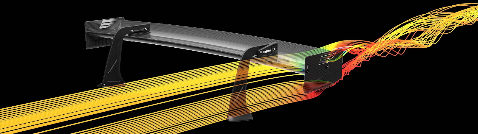 Simulated airflow over a Verus Engineering rear wing with vented endplates