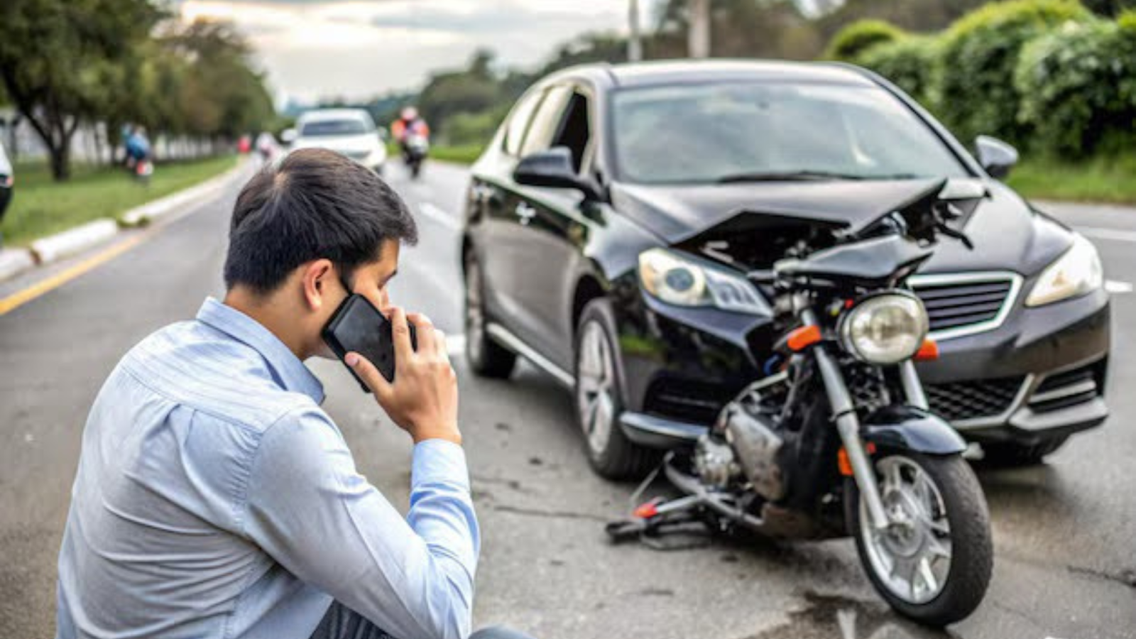 (car and motorcycle crash)