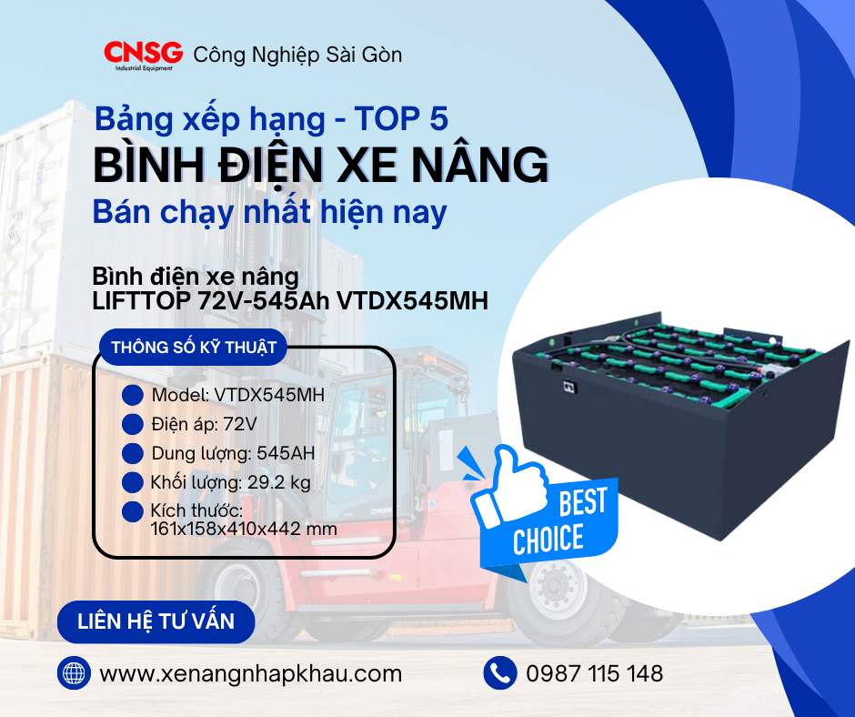 Bảng xếp hạng - TOP 5 bình điện xe nâng bán chạy nhất hiện nay