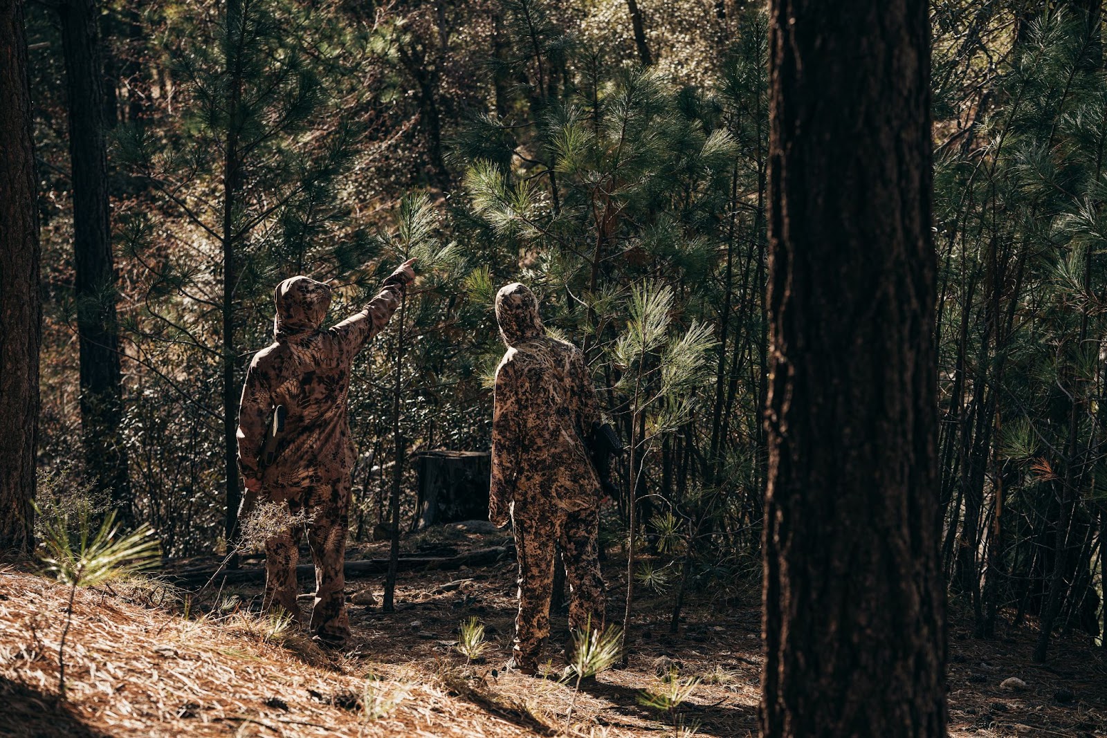 Two camo-clad hunters investigating their territory for prey.