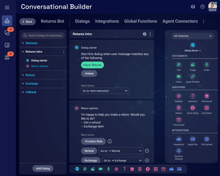 LivePerson's chatbot dashboard