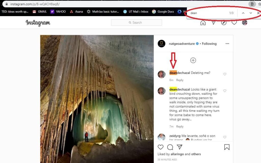 Search Instagram Comments by User via Instagram web