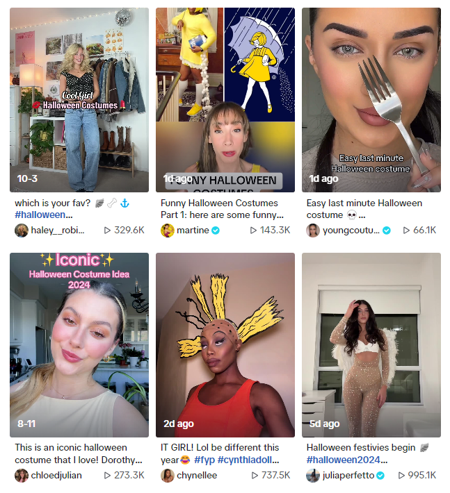 Screenshot of TikTok Halloween costume ideas