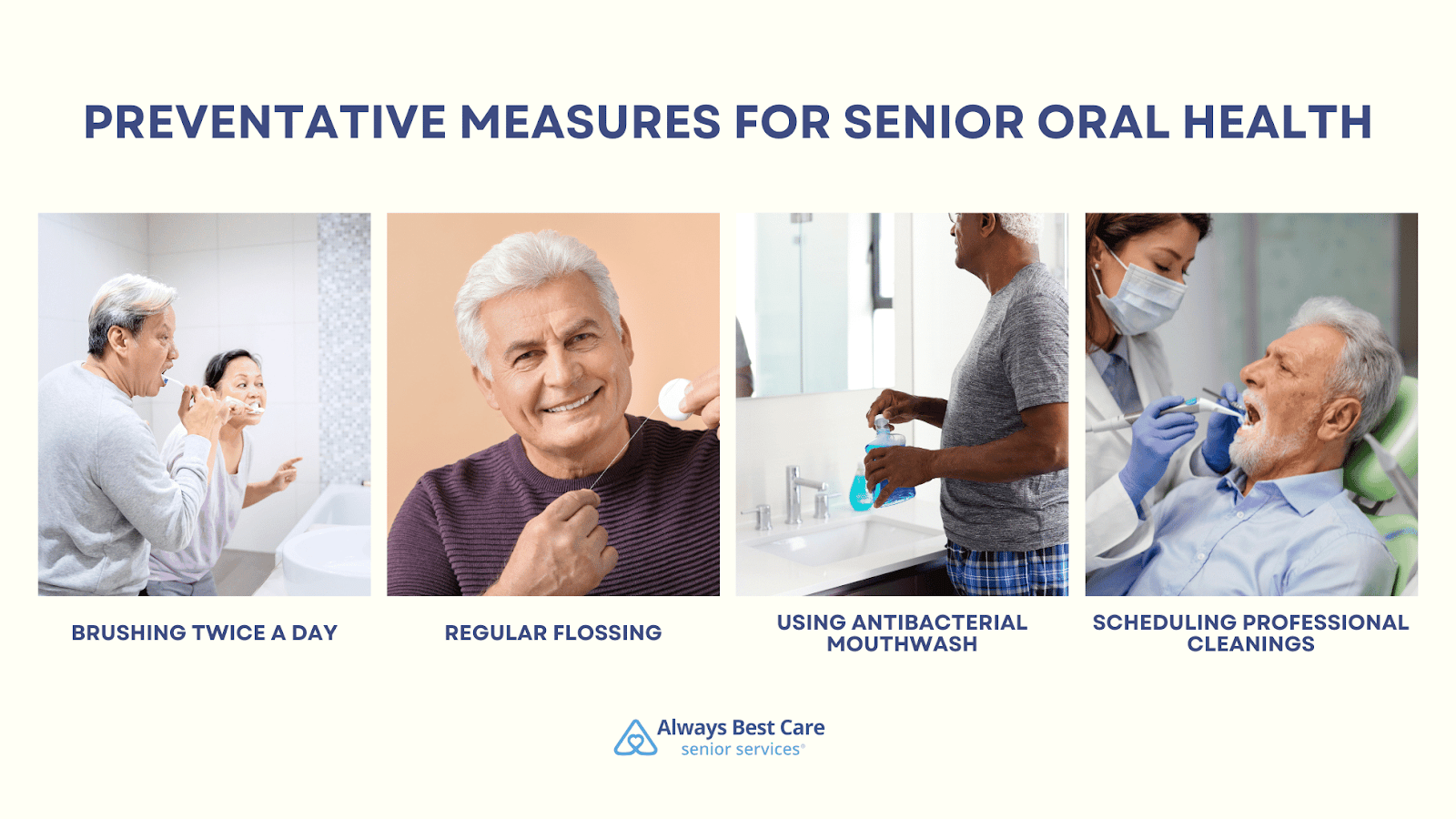 This is an infographic depicting preventative measures for senior oral health