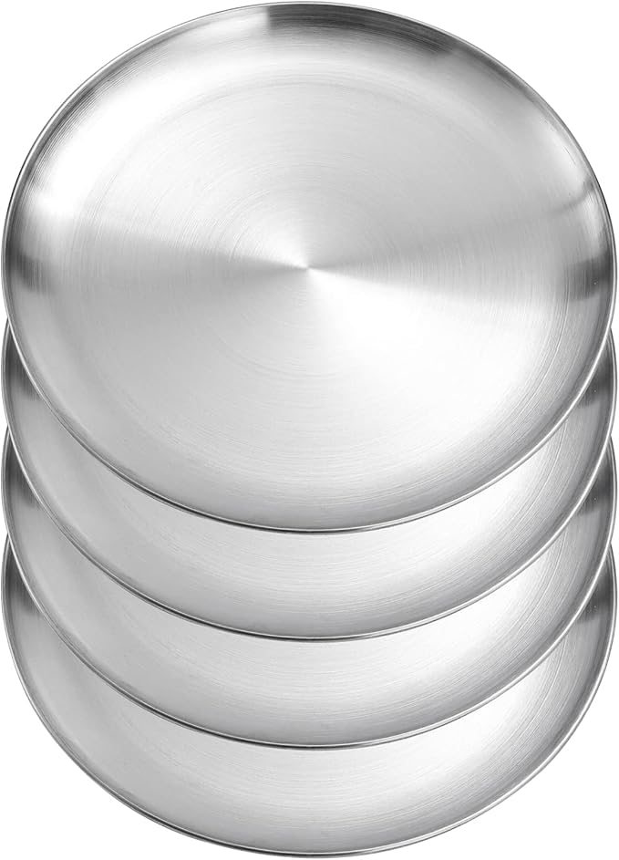 Paoli Food Grade Stainless Steel Dinner Plate, durable and sleek with a polished finish, perfect for serving meals in style while ensuring long-lasting, safe use.