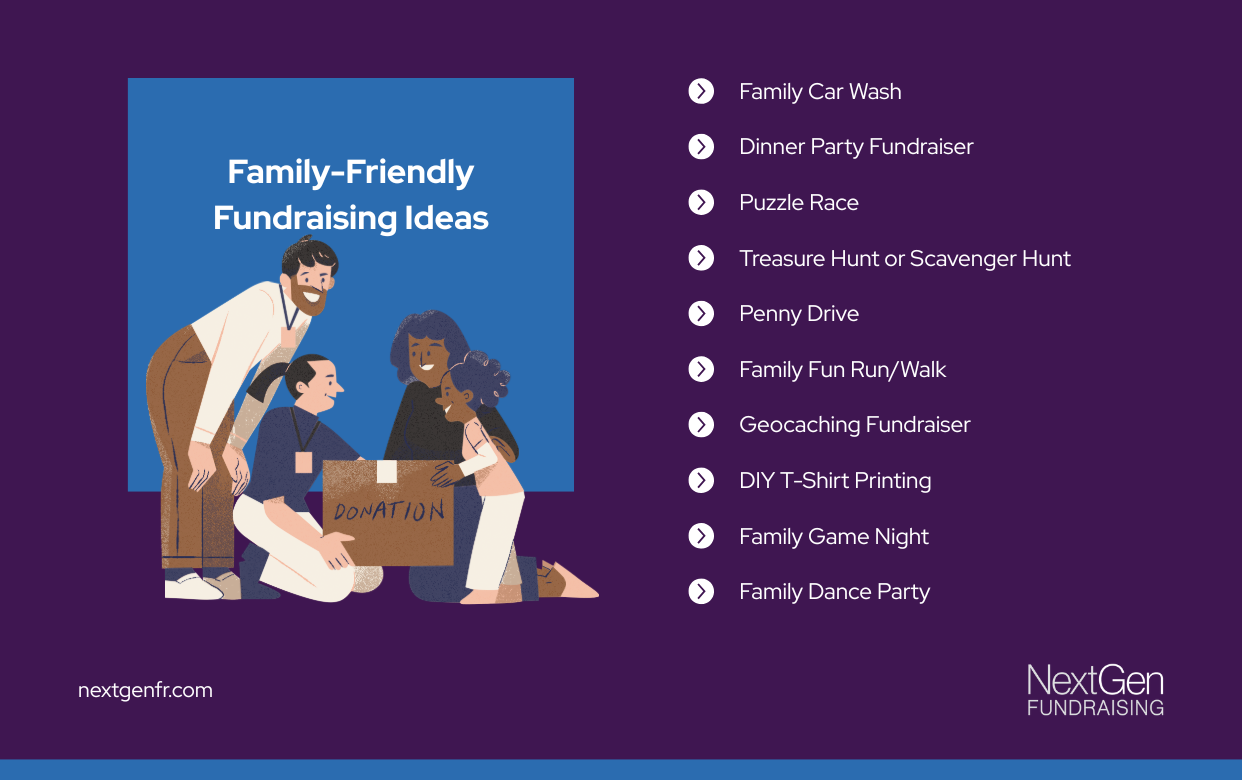Family-friendly fundraising ideas infographic