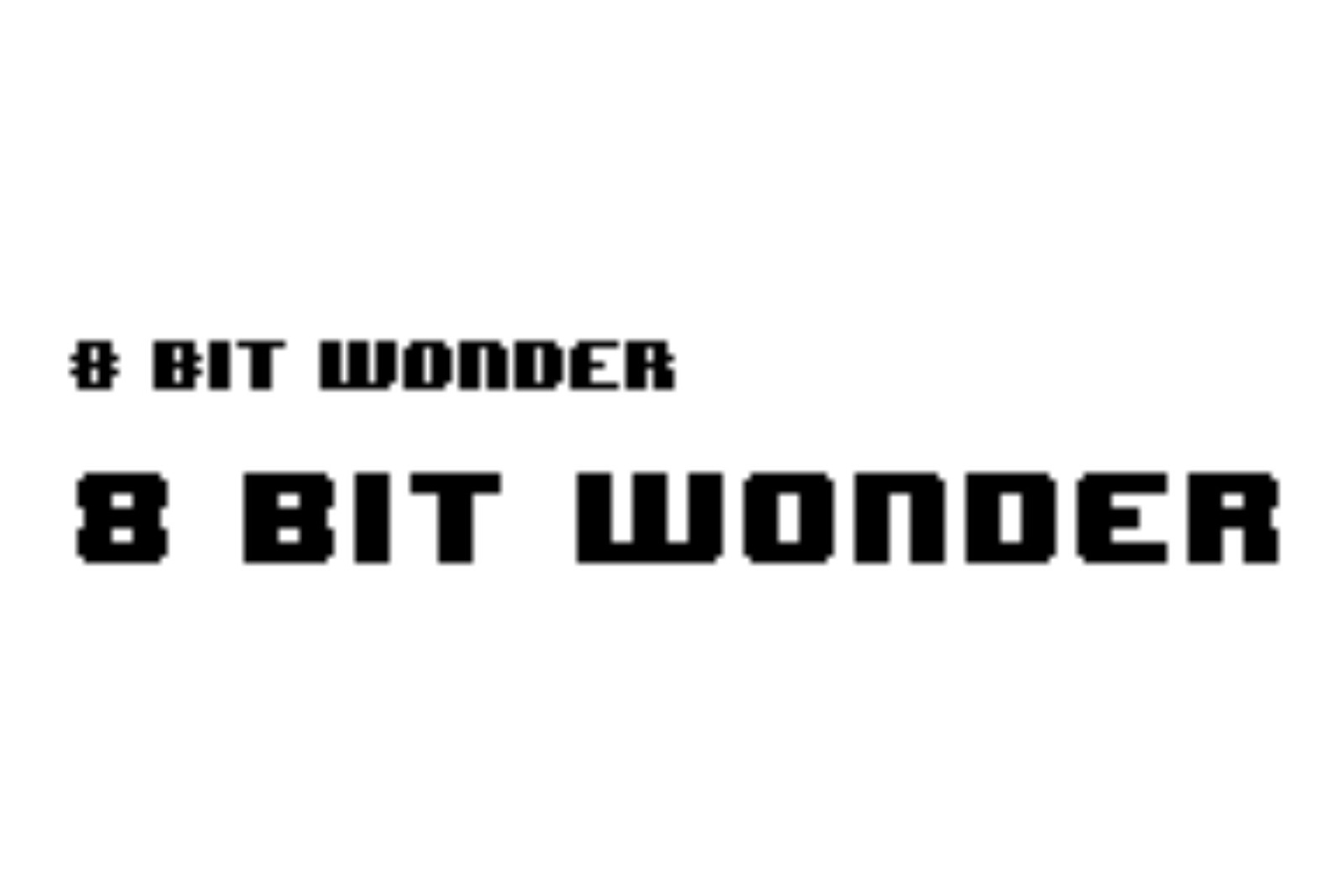 A pixel font sample that features the words 8 Bit Wonder in all caps.