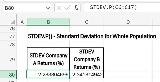 statistical functions in excel - standard deviation