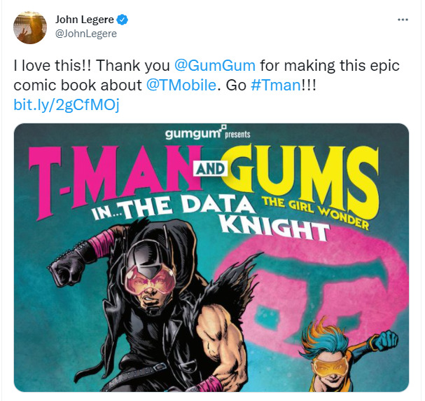 Screenshot of a tweet from John Legre gushing about his custom comic with an image of the front page attatched