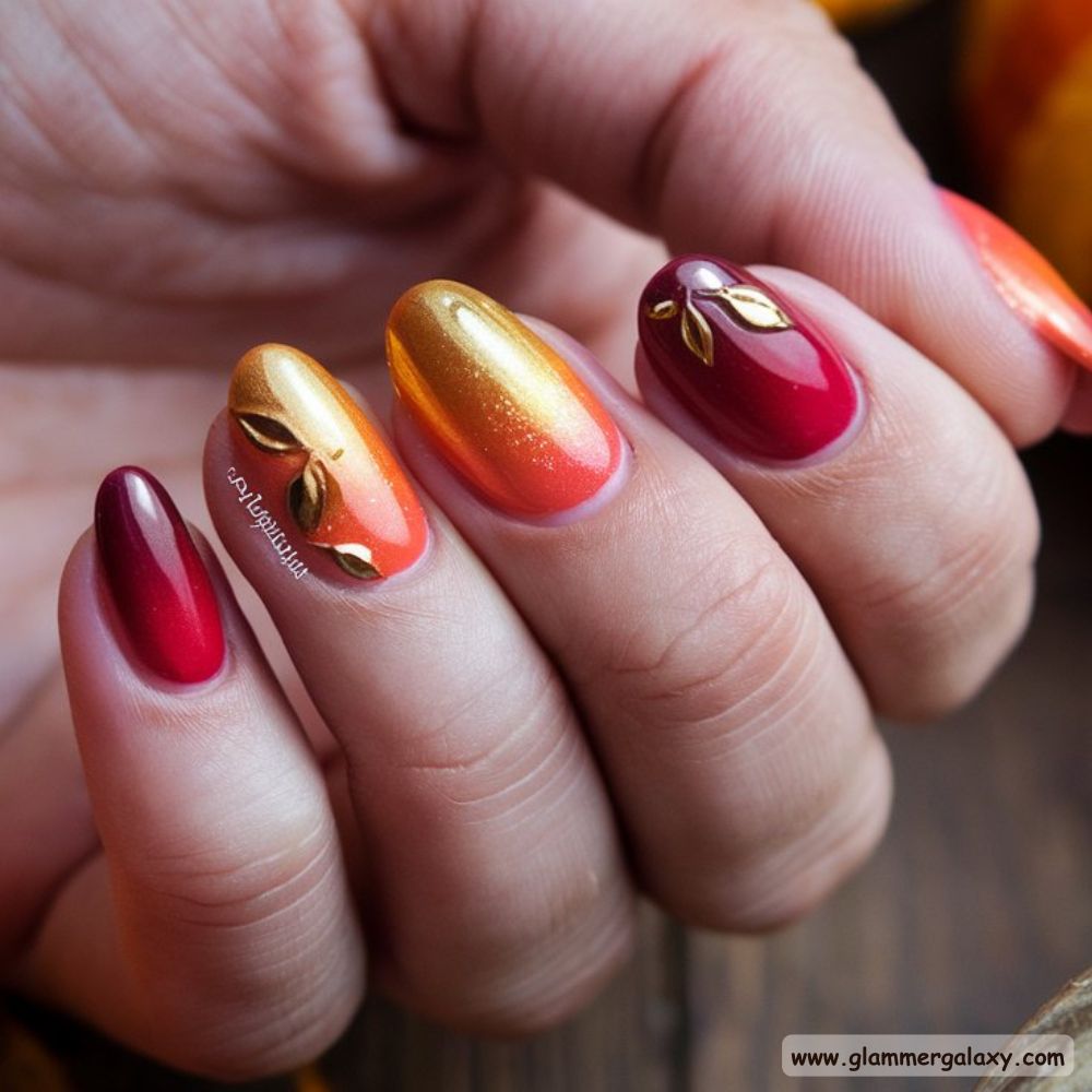 Thanksgiving Nail Designs having Autumn Sunset Gradient Nails
