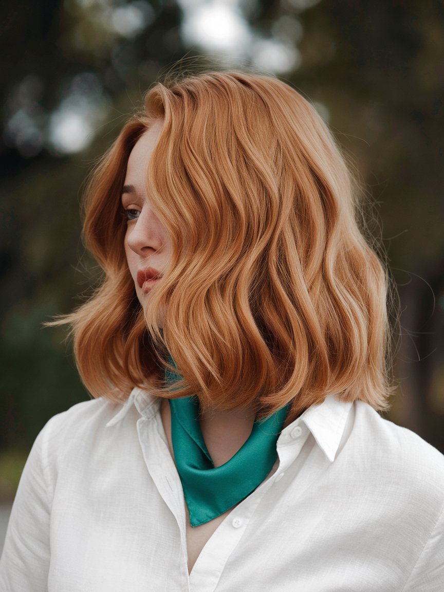 24. Long Wavy Copper Blonde Bob