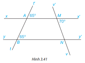 BÀI 10. TIÊN ĐỀ EUCLID, TÍNH CHẤT CỦA HAI ĐƯỜNG THẲNG SONG SONG1. TIÊN ĐỀ EUCLID VỀ ĐƯỜNG THẲNG SONG SONGBài 1: Cho trước đường thẳng a và một điểm M không nằm trên đường thẳng a. (H.3.31).Dùng bút chì vẽ đường thẳng b đi qua M và song song với đường thẳng a.Dùng bút màu vẽ đường thẳng c đi qua M và song song với đường thẳng a.Em có nhận xét gì về vị trí của hai đường thẳng b và c?Đáp án chuẩn: Đường thẳng b và c trùng nhau.Bài 2: Phát biểu nào sau đây diễn đạt đúng nội dung của Tiên đề Euclid?(1) Cho điểm M nằm ngoài đường thẳng a. Đường thẳng đi qua M và song song với a là duy nhất.(2) Có duy nhất một đường thẳng song song với một đường thẳng cho trước.(3) Qua điểm M nằm ngoài đường thẳng a, có ít nhất một đường thẳng song song với a.Đáp án chuẩn: Phát biểu đúng: (1).2. TÍNH CHẤT CỦA HAI ĐƯỜNG THẲNG SONG SONG