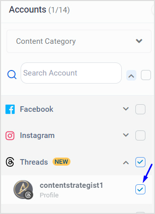 Select your 'Instagram Threads' account