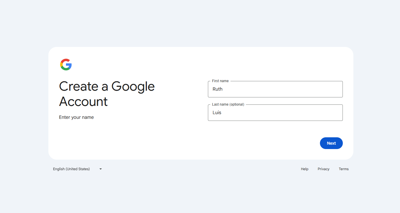 google registration page