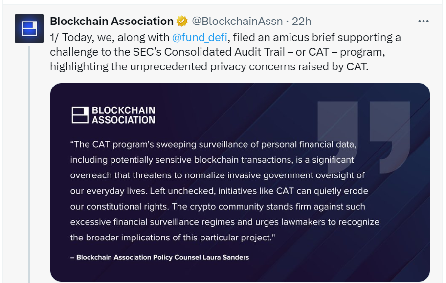 Blockchain Association on SEC' Consolidated Audit Trail