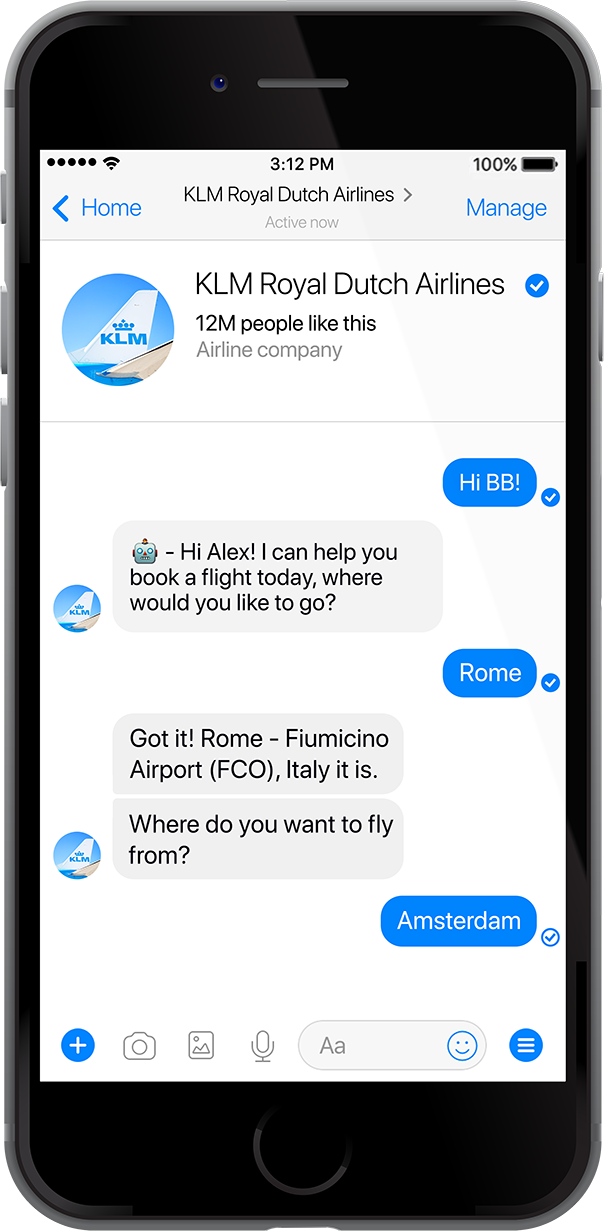 KLM’s BB chatbot in action