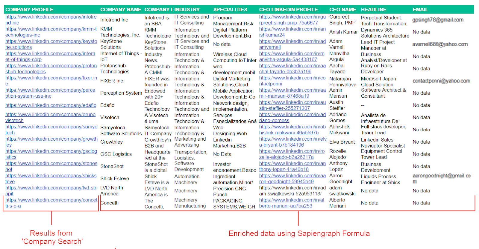 A demo showing Sapiengraph enriching data within Google Sheets