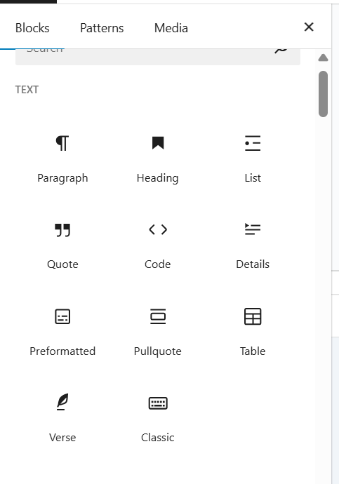 a screenshot of text blocks