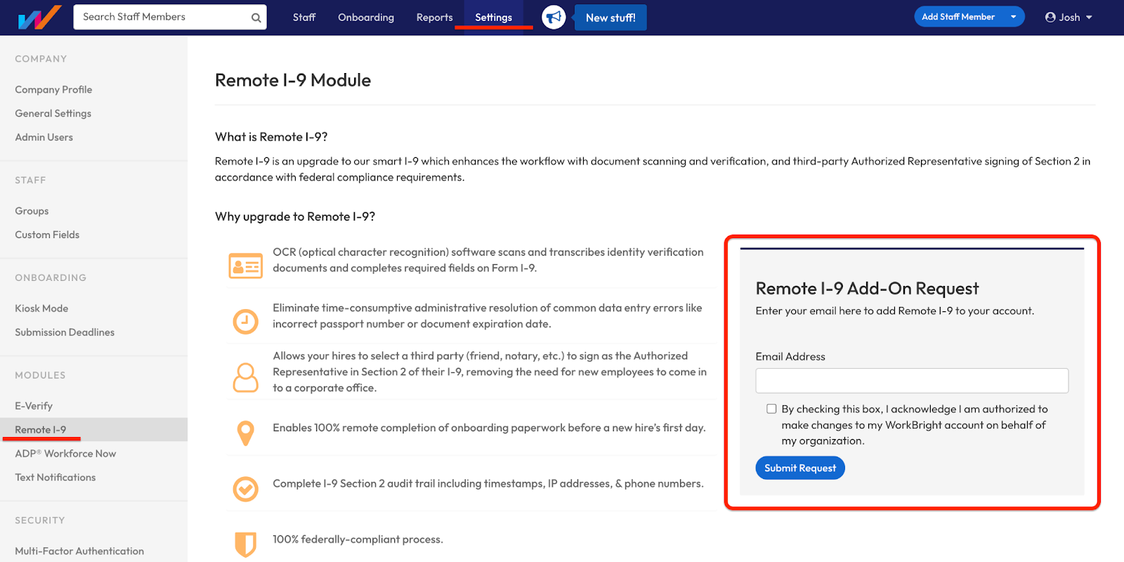 Implementing remote i 9 functionality