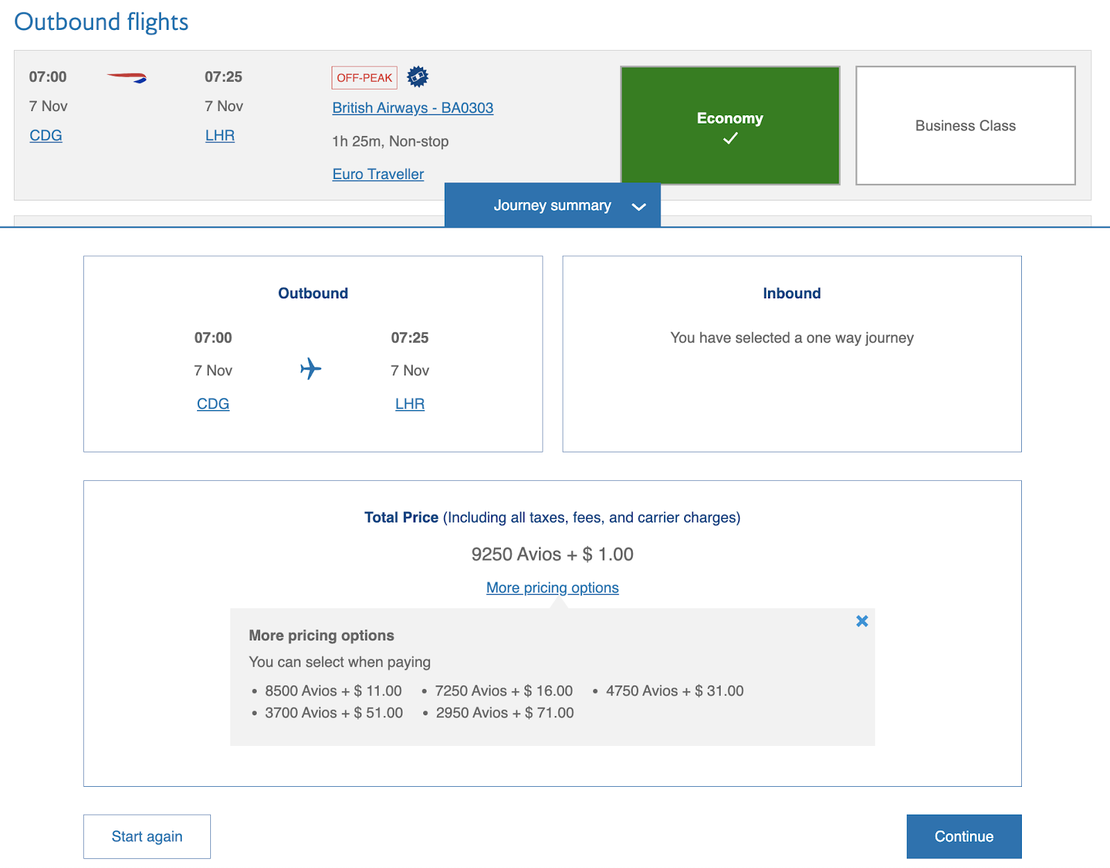 screenshot of flight on BA