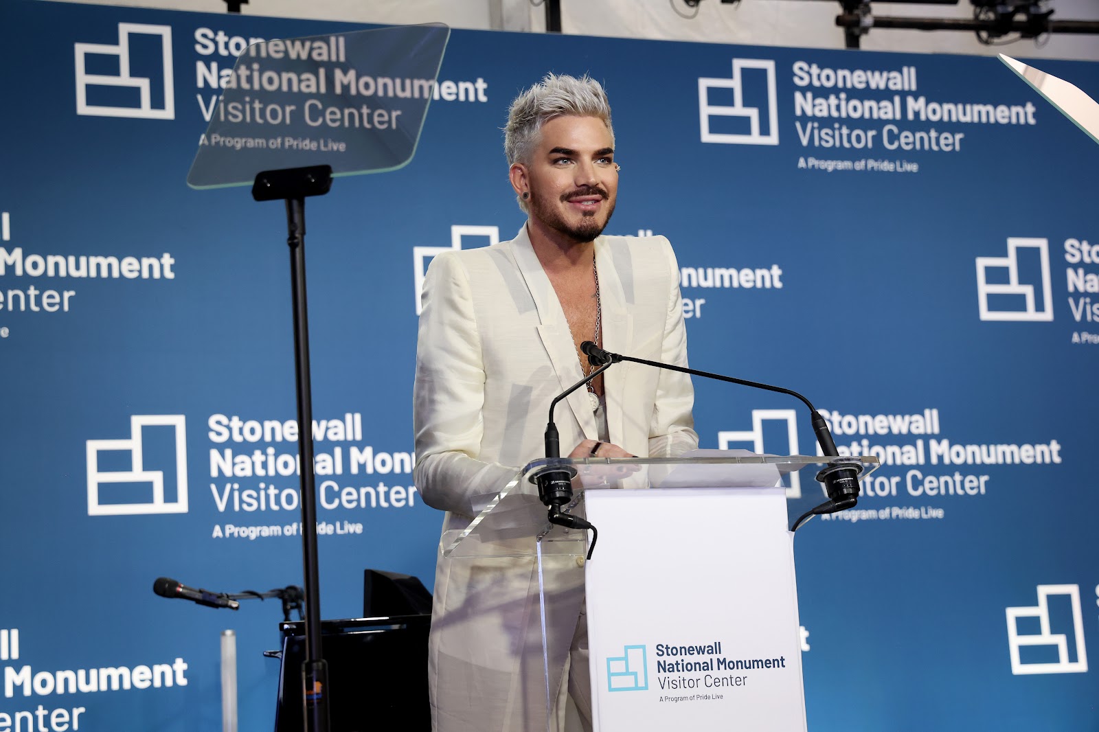 Adam Lambert speaking at the Grand Opening Ceremony for the Stonewall National Monument Visitor Center in New York City on June 28, 2024 | Source: Getty Images