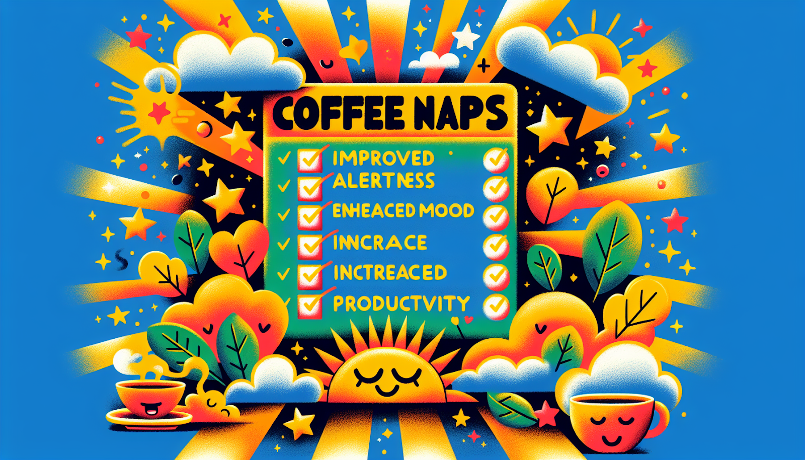 A summary illustration highlighting the benefits of coffee naps.