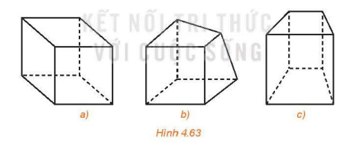 BÀI 14. PHÉP CHIẾU SONG SONG1. PHÉP CHIẾU SONG SONGBài 1:  Một khung cửa sổ có dang hình tròn với các chấn song tạo thành hình vuông ABCD, hai đường chéo của hình vuông cắt nhau tại O. Dưới ánh mặt trời, khung cửa và các chấn song đổ bóng lên sàn nhà (H4.56a). Quan sát hình vẽ và trả lời các câu hỏi sau:a) Các đường thẳng nối mỗi điểm A, B, C với bóng A , B', C' có đôi một song song hay không?b) Làm thế nào để xác định được bóng đổ trên sàn nhà của mỗi điểm trên khung cửa sổĐáp án chuẩn:a) Có đôi một song song với nhau.b) Để xác định được bóng đổ trên sàn nhà của mỗi điểm trên khung cửa sổ ta sử dụng phép chiếu song song.Bài 2: Trong HĐ1, làm thế nào để xác định được bóng của toàn bộ song cửa trên sàn nhà.Đáp án chuẩn:Xác định bóng của từng điểm C và D trên sàn nhà là C' và D'. Khi đó C'D' chính là bóng của song cửa CD.Bài 3: Cho hình hộp ABCD.EFGH (H.4.58). Xác định hình chiếu của điểm A trên mặt phẳng (CDHG) theo phương BC và theo phương BGĐáp án chuẩn:H là hình chiếu của điểm A trên mp(CDHG) theo phương BGBài 4: Trong hình ảnh mở đầu, khi một bàn thắng được ghi thì hình chiếu của quả bóng trên mặt đất theo phương thẳng đứng có vị trí như thế nào với vạch vôi?Đáp án chuẩn:Khi một bàn thắng được ghi thì hình chiếu của quả bóng trên mặt đất theo phương thẳng đứng nằm phía trong vạch vôi về phía bên trong khung thành2. TÍNH CHẤT CỦA PHÉP CHIẾU SONG SONGBài 1: Quan sát Hình 4.56a và trả lời các câu hỏi sau:a) Hình chiếu O' của điểm O có nằm trên đoạn A'C' hay không?b) Hình chiếu của hai song của AB và CD như thế nào với nhau?c) Hình chiếu của O' của điểm O có phải là trung điểm của đoạn A'C' hay không?Đáp án chuẩn:a) cób) song song với nhauc) Hình chiếu O' của điểm O là trung điểm của đoạn A'C'.Bài 2: Hình chiếu của hai đường thẳng cắt nhau có phải là hai đường thẳng cắt nhau hay không?Đáp án chuẩn:Cắt nhau hoặc chéo nhauBài 3: Chứng minh rằng hình chiếu song song của một hình thang là một hình thang (H.4.61)Đáp án chuẩn:Vì ABCD là hình thang có AB // CD, A'B' // C'D'Tứ giác A'B'C'D' có: A'B' // C'D' nên nó là hình thang.Bài 4: Một phép chiếu song song biến tam giác ABC thành tam giác A'B'C'. Chứng minh rằng phép chiếu đó biến đường trung bình của tam giác ABC thành đường trung bình của tam giác A'B'C'Đáp án chuẩn:M’ là trung điểm của A'B'; N' là trung điểm của B'C' và P' là trung điểm của A'C'. Như vậy M'N', N'P', M'P' là các đường trung bình của  ∆A'B'C'.3. HÌNH BIỂU DIỄN CỦA MỘT HÌNH KHÔNG GIANBài 1: Trong ba hình dưới đây, hình nào thể hiện hình lập phương chính xác hơn?Đáp án chuẩn:aBài 2: Quan sát hình ảnh khung cửa sổ trong Hình 4.56a và cho biết hình biểu diễn của hình tam giác, hình vuông, hình tròn là hình gì?Đáp án chuẩn:- Hình biểu diễn của hình tam giác là hình tam giác;- Hình biểu diễn của hình vuông là hình bình hành;- Hình biểu diễn của hình tròn là hình elip.- Hình biểu diễn của một số hình phẳng + Hình biểu diễn của Tam giác là một tam giác. + Hình biểu diễn của hình vuông, hình chữ nhật, hình thoi là một hình bình hành.Bài 3: Vẽ hình biểu diễn của hình chóp S.ABCD có đáy ABCD là hình bình hànhĐáp án chuẩn:Bài 4: Phép chiếu song song có thể được sử dụng để vẽ dạng nổi (hay dạng 3D) của chữ cái như trong hình dưới đây. Theo phương pháp đó hãy vẽ dạng nổi của một số chữ cái quen thuộc như L, N, T, ...Đáp án chuẩn:BÀI TẬP CUỐI SGK