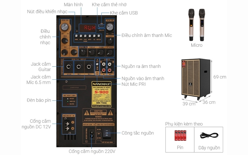 Thông số kỹ thuật chi tiết của loa karaoke Nanomax S-900 240W