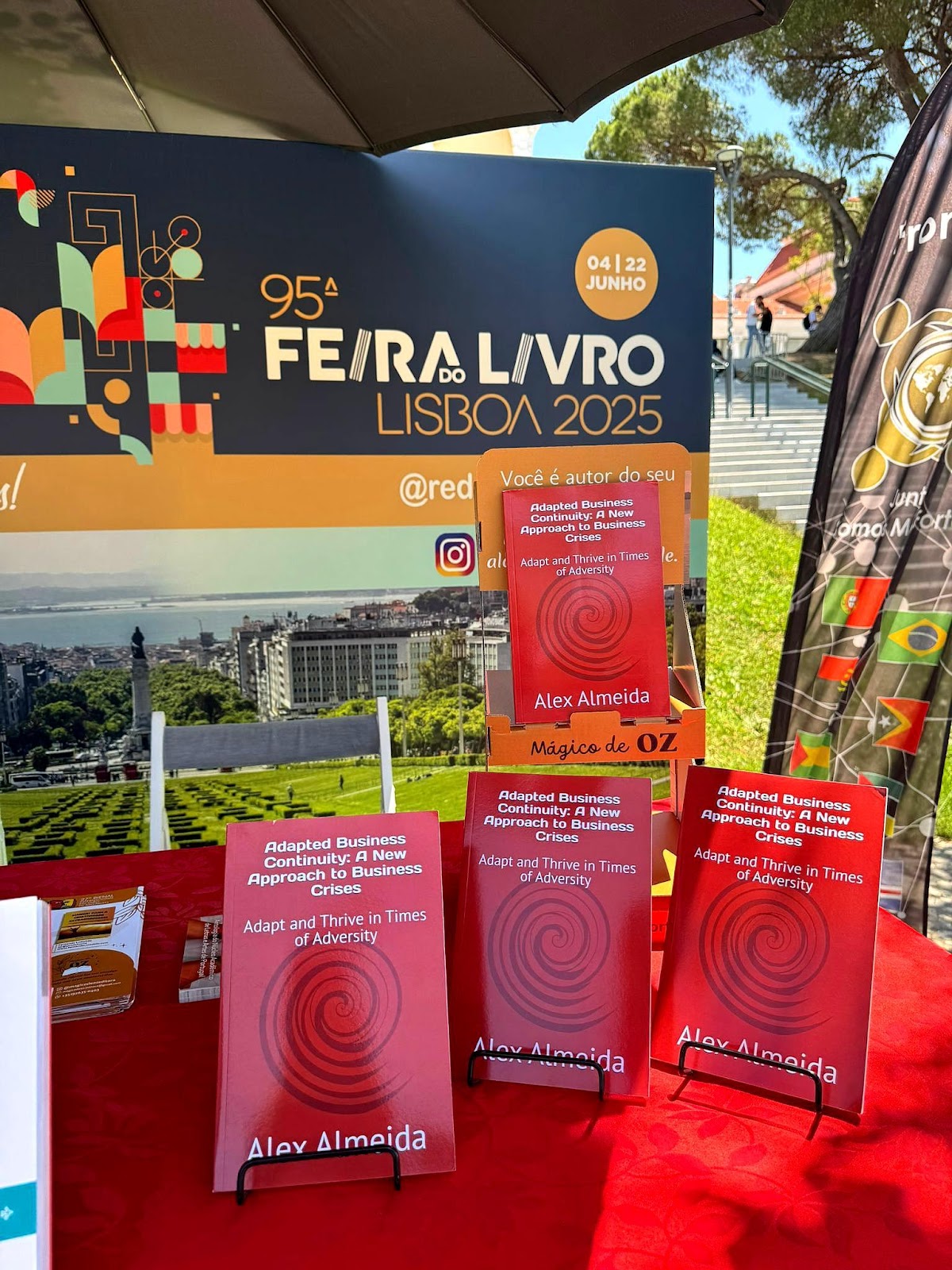 A group of red books on a table