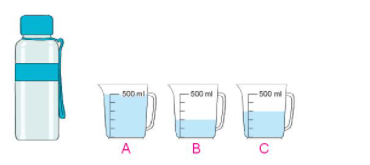 BÀI 32. MI-LI-LÍTHoạt độngBài 1: Số?Rót hết nước từ bình sang 3 ca (như hình vẽ)a) Ca A có 500 ml nước, ca B có ? ml nước, ca C có ? ml nước.b) Lúc đầu, lượng nước trong bình có là ? mlGiải nhanh:a) Ca A có 500 ml nước, ca B có 200 ml nước, ca C có 300 ml nước.b) Lúc đầu, lượng nước trong bình có là 1000 mlBài 2: Số?Trong phích có 1 l nước. Rót nước ở phích sang 3 ca (như hình vẽ).a) 1 l = ? mlb) Sau khi rót, lượng nước còn lại trong phích là ? mlGiải nhanh:a) 1 l = 1 000 mlb) Sau khi rót, lượng nước còn lại trong phích là 1 000 – ( 200 + 200 + 100) = 500 mlLuyện tập