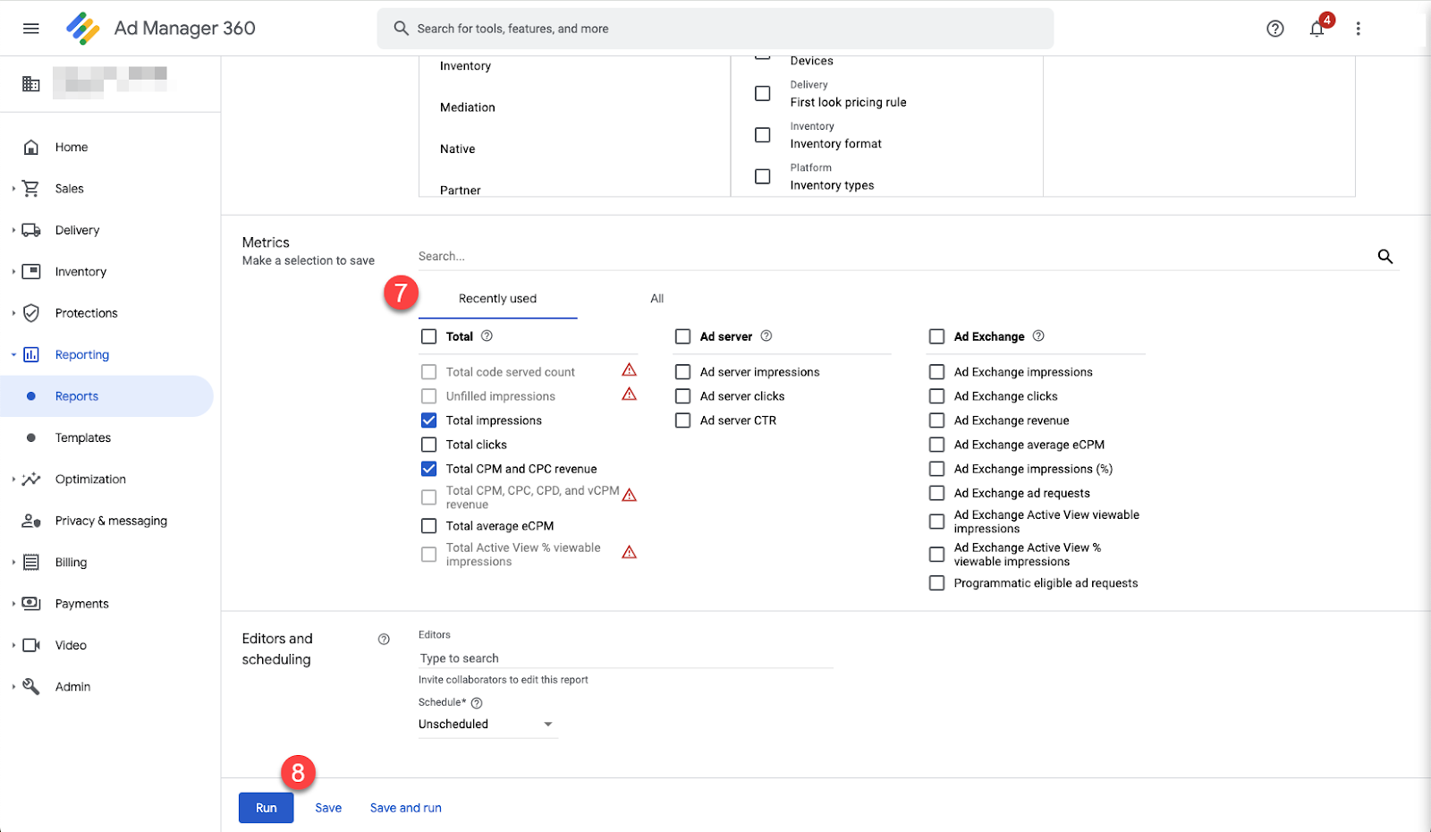 Ad Manager 360 Metrics