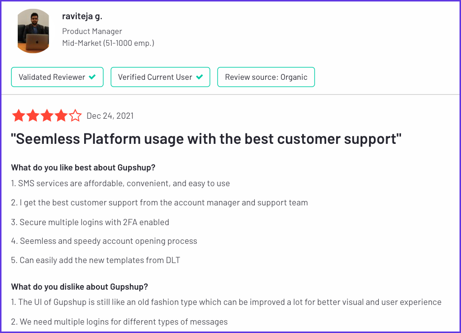 Gupshup customer review